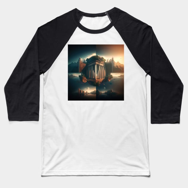 Greek Temple Wallpaper Ai Art Baseball T-Shirt by AiArtPerceived